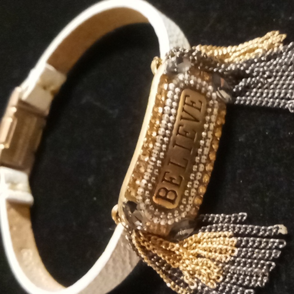 Good works Gold and Silver 'Believe' Bracelet genuine leather 8 in long